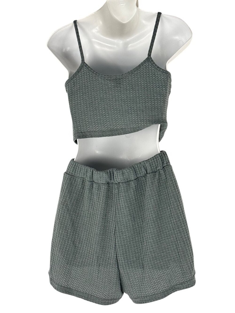 SHEIN EZwear Green Waffle Knit Co-ord Lounge Set • Coquette Soft Girl Minimalist - Picture 6 of 14